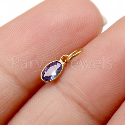 #ad Blue Sapphire Cut Charms Solid 18K Gold Charms Gift For Sister Charms Pendant $43.87
