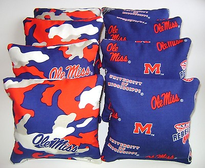 #ad UNIVERSITY OF MISSISSIPPI 8 CORNHOLE BEAN BAGS OLE MISS TOP QUALITY CAMO $31.97