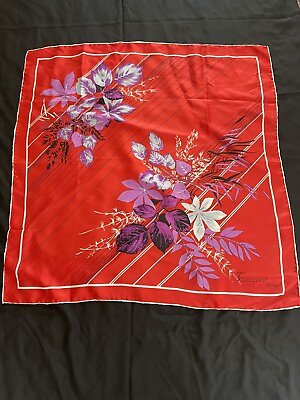 #ad Beautiful Tiziano Roma Silk Red Floral Scarf Square Excellent Condition $15.99