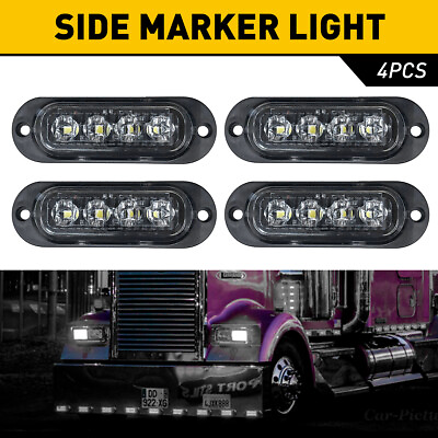 #ad 4pcs LED Clearance Lights Side Marker Lamps White For Trailer Truck RV 12V 24V $12.99