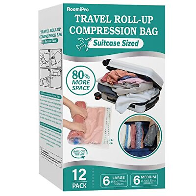 #ad 12x Travel Compression Vacuum Bags Roll Up Spave Saver Bags for Travel Packing $21.56
