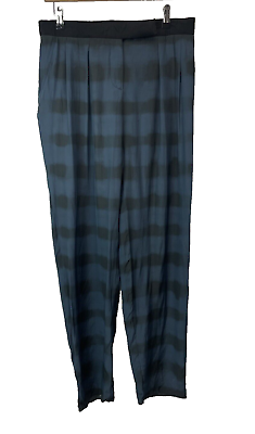 #ad Moschino Women’s Blue Black Checked 100% Silk Straight Leg Trousers Size UK 12 GBP 65.00