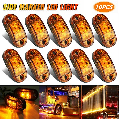 #ad 10x Amber 2 LED Oval Side Marker Lights Truck Trailer Clearance Light Waterproof $12.98