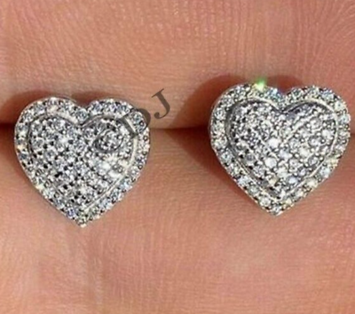 #ad Valentine Gift Womens Heart Stud Earring 1.64ct Genuine Moissanite 1925 Silver $134.99