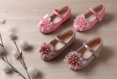#ad Toddler Girls Kids Pearl Glitter Ballet Flat Dress Shoes Unique Design Size 8 12 $26.99