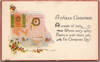 #ad Vintage quot;A JOLLY CHRISTMASquot; Postcard quot;A Wreath of Holly quot; #423D 1922 Cancel $4.00