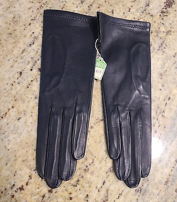 #ad New Size S 7 Soft Leather Black 9quot; Formal Gloves Stitching Wrist Detail $36.99
