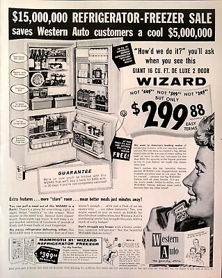 #ad 1960 Western Auto Refrigerator Freezer 2 Door Mammoth 21 Inch Wizard Print Ad $14.99