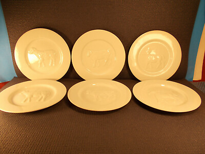 #ad Bonjour Dinnerware All White Embossed Farm Animals 6 Dessert Plates 7 1 8quot; $24.95