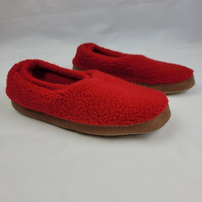 #ad Lands#x27; End Women#x27;s Sherpa Fleece Ballet House Slippers Lined Cozy Rich Red $29.99