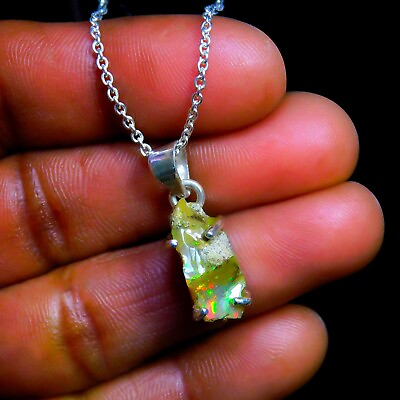 #ad Welo Fire Ethiopian Opal Natural 925 Sterling Silver Vintage Pendant Necklace $30.59