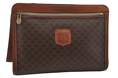 #ad Authentic CELINE Macadam Blason Pattern Clutch Hand Bag PVC Leather Brown 0827J $180.00