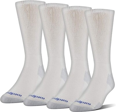#ad MediPeds Men#x27;s NanoGLIDE® Non Binding Top White Crew Sock Large 4 pair $12.47