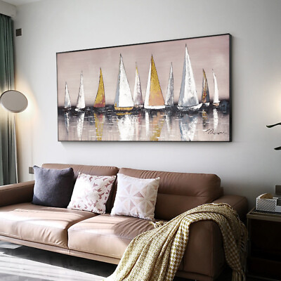 #ad Hand Painted Modern Fashion Abstract Sailboat Oil Painting Wall Canvas Decor $99.60