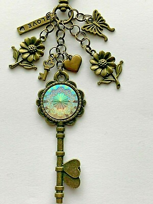 BUTTERFLY KEY CABOCHON SUNFLOWERS KEY CHAIN CLIP FOR PURSE FOB DESIGNER BAGS $12.99