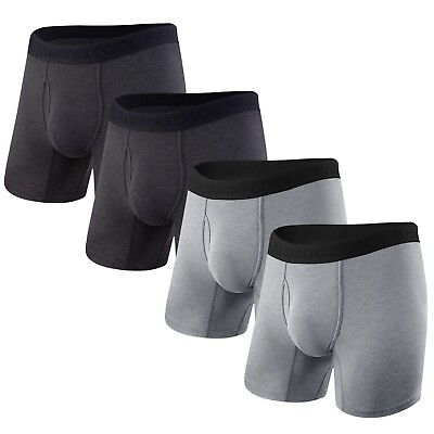 #ad BAMBOO COOL M 3XL Men#x27;s Boxer Briefs 4 Pack Black Grey Underwear 3D Pouch Soft $35.99
