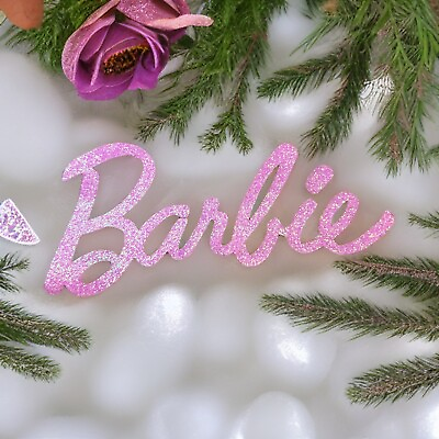 #ad Barbie the Movie Logo Iron on Pink Glitter Fast Free Shipping $3.50