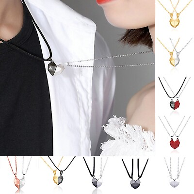 #ad 2Pcs Couple Necklaces Magnetic Heart Charm Valentines#x27; Day Gift Romantic Color $0.99