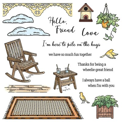 #ad Wood Rocking Chair Table Porch Birds Good Friend Metal Cutting Dies Clear Stamps $19.28