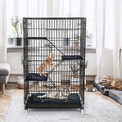 #ad Large Cat Cage Enclosure Metal Wire 4 Tier Kennel DIY Playpen Catio with Wheels $92.99