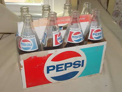 #ad 8 Pepsi Cola 16.9 oz Half Liter Money Back Glass Bottles Paper Carton Vintage $49.00