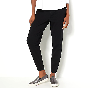 #ad LOGO Lori Goldstein Knit Denim Pull On Jogger Pants BLACK Petite 12 $28.49