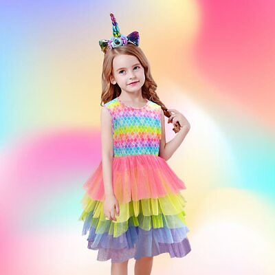 #ad Summer Dress Sleeveless Mermaid Dress Shiny Color Princess Costumer 3 8 Years $24.93