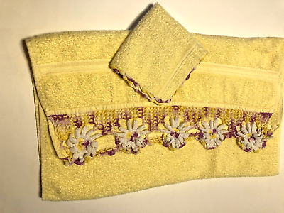 #ad Cannon Yellow Towel Vintage Set Embroidered Edge 20quot;X43quot; 12quot;x11quot; USA Made $22.95