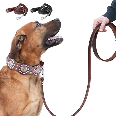 #ad Luxury Genuine Leather Dog Collar and Leash set Durable for Medium Large Dogs $39.99