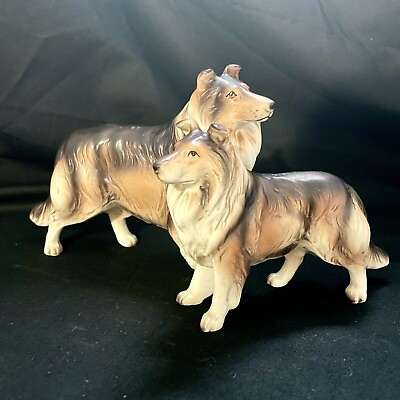 #ad Pair Of Collie Dogs Vintage Porcelain Figurines Nanco Boston Mass. $24.99
