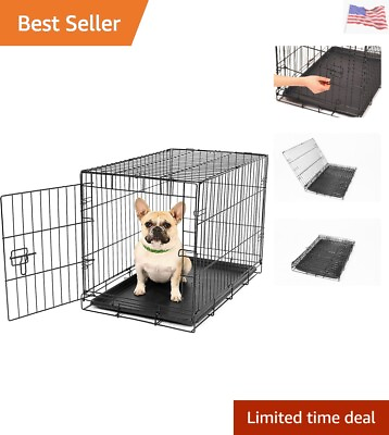#ad SECURE AND FOLDABLE Single Door Metal Dog Crate Small $55.99
