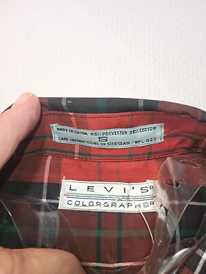 #ad Vintage Levi#x27;s Colorgraphs Shirt Men#x27;s Large Red Green Plaid Retro 80s Small $18.99