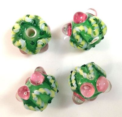 #ad 10pcs exquisite handmade Lampwork glass beads pink dot on green 12*16mm $15.99