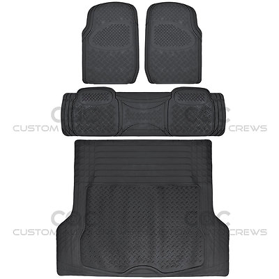 #ad 4pc Full Set All Weather Heavy Duty Rubber Black SUV Floor Mats Trunk Liner⭐⭐⭐⭐⭐ $59.99