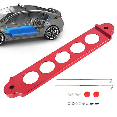 #ad Aluminum Car Battery Fasten Bracket Holder Battery Tie Down Brace Kit RED $20.06