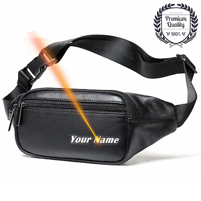#ad MEN GENUINE LEATHER Designer Waist Bag Luxury Belt Crossbody Shoulder Black Pack AU $63.95