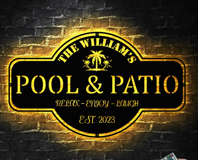 #ad Backyard Pool DecorPersonalized Pool amp; Patio Sign LED LightSwimming Pool Decor $136.99