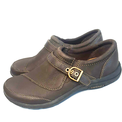 #ad EUC Merrell Dassie Buckle Slip On Shoes Womens Espresso Brown Leather J69082 7 M $30.60