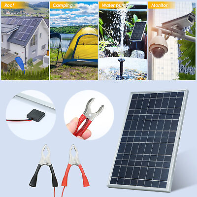 #ad 15W DC 12V PET Solar Panel Kit Set with Alligator Clip Outdoor IP65 Waterproof $23.32