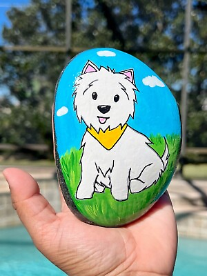 #ad Hand Painted Rock Westie Dog West Highland Terrier Puppy Stone Art Gift $24.99