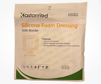 #ad Silicone Foam Dressing with Border Adhesive Waterproof 6x6 Latex Free $13.60