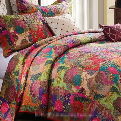 #ad JEWEL RED 3pc Queen QUILT SET : COTTON MOROCCAN BOHO FLORAL EXOTIC COMFORTER $109.45