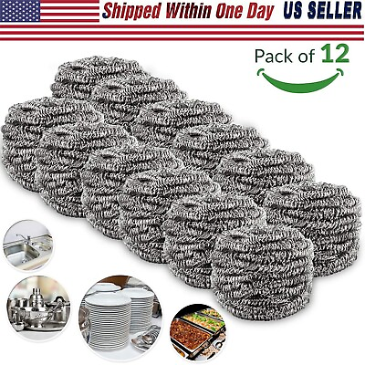 #ad 12 Pcs Stainless Steel Kitchen Cleaning Sponges Scouring Pad Steel Wool Scrubber $11.99