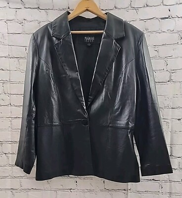 #ad Vintage Wilsons Womens Leather Jacket Size Large Black Button Front Blazer $49.95