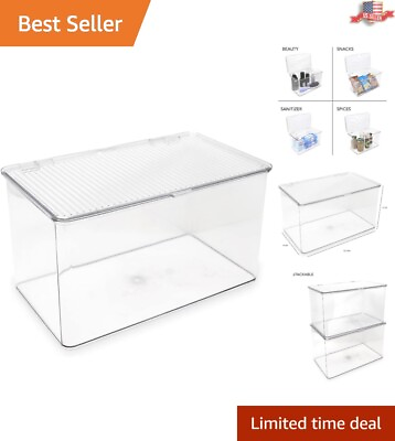#ad Clear Stackable Large Organizer Bin with Hinged Lid Versatile Storage Solution $35.95
