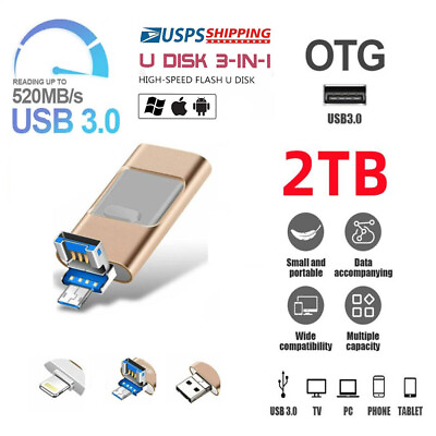 #ad 2TB USB 3.0 Flash Drive Memory Photo Stick for iPhone Android iPad Type C 3 IN1 $15.98