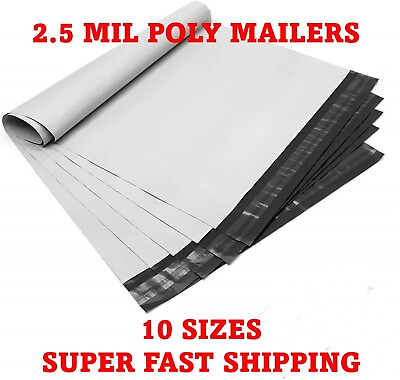 #ad POLY MAILERS SHIPPING ENVELOPES SELF SEALING PLASTIC MAILING BAGS 2.5 MIL WHITE $10.99