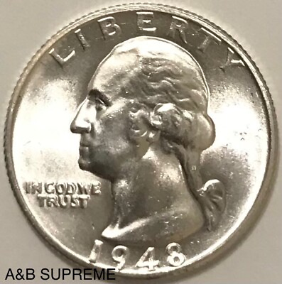 #ad 1948 S Washington Quarter Gem Bu Uncirculated 90% Silver $19.89