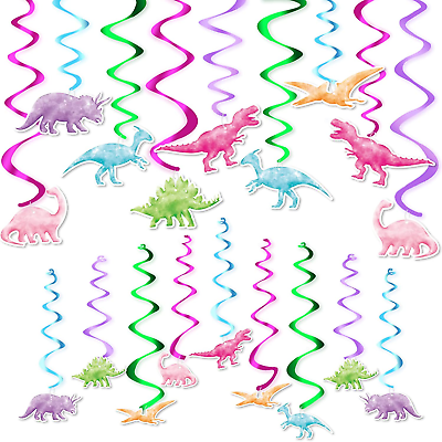 #ad Watercolor Dinosaur Party Hanging Swirl 24Pcs Dinosaur Party Decorations for G $16.24