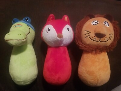 #ad 3 Plush iPlay iLearn Bowling Pin 8quot; Stuffed Animal Toys Lion Fox amp; Gater $9.12